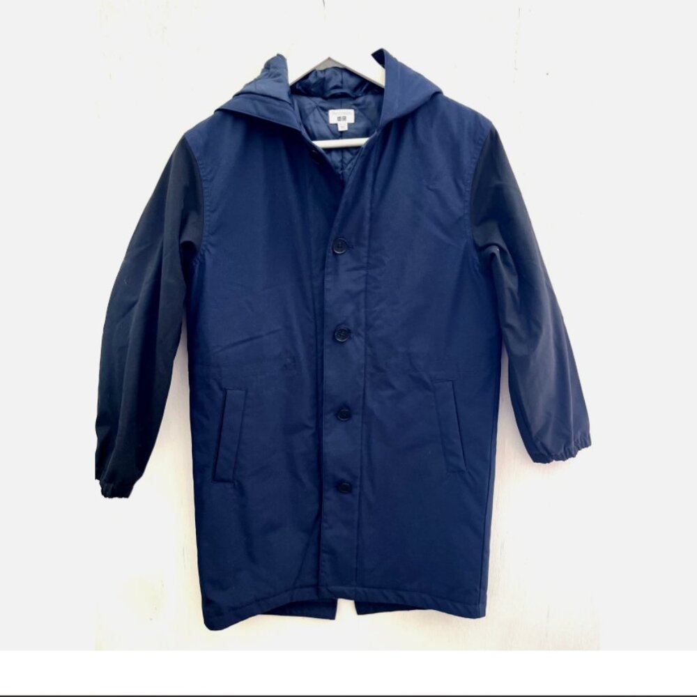 UNIQLO x JW ANDERSON Navy Blue/Black Hooded Parka Coat Quilted Lining Size 11-12